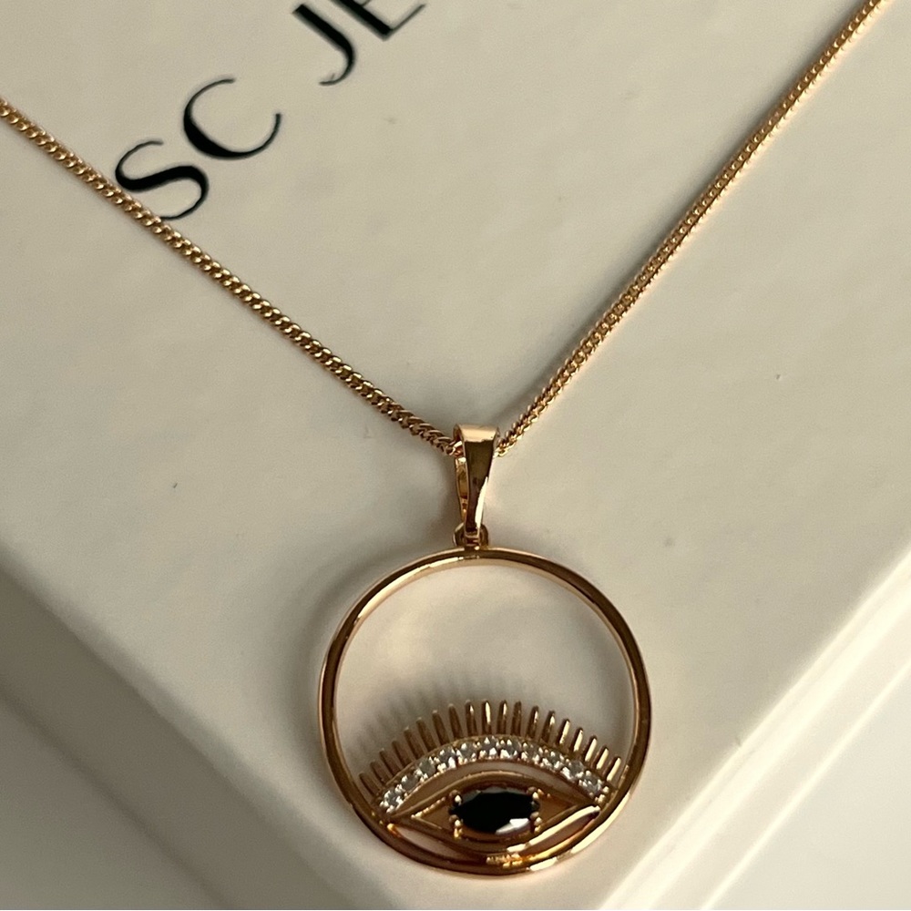 LAST ONE Evil Eye Necklace 18k Gold Color with Black Zircon Luxury Jewelry - Picture 2 of 8